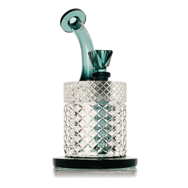 Jane West Twenties Collection teal water pipe accessory with glass design, perfect for dry herb or concentrate use.