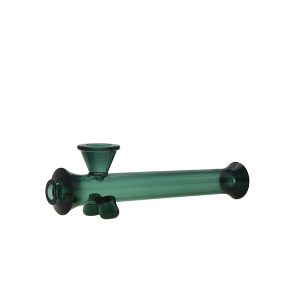 Teal JW Original Steamroller Hand Pipe by Jane West, made of glass with a cylindrical shape and a clear mouthpiece.