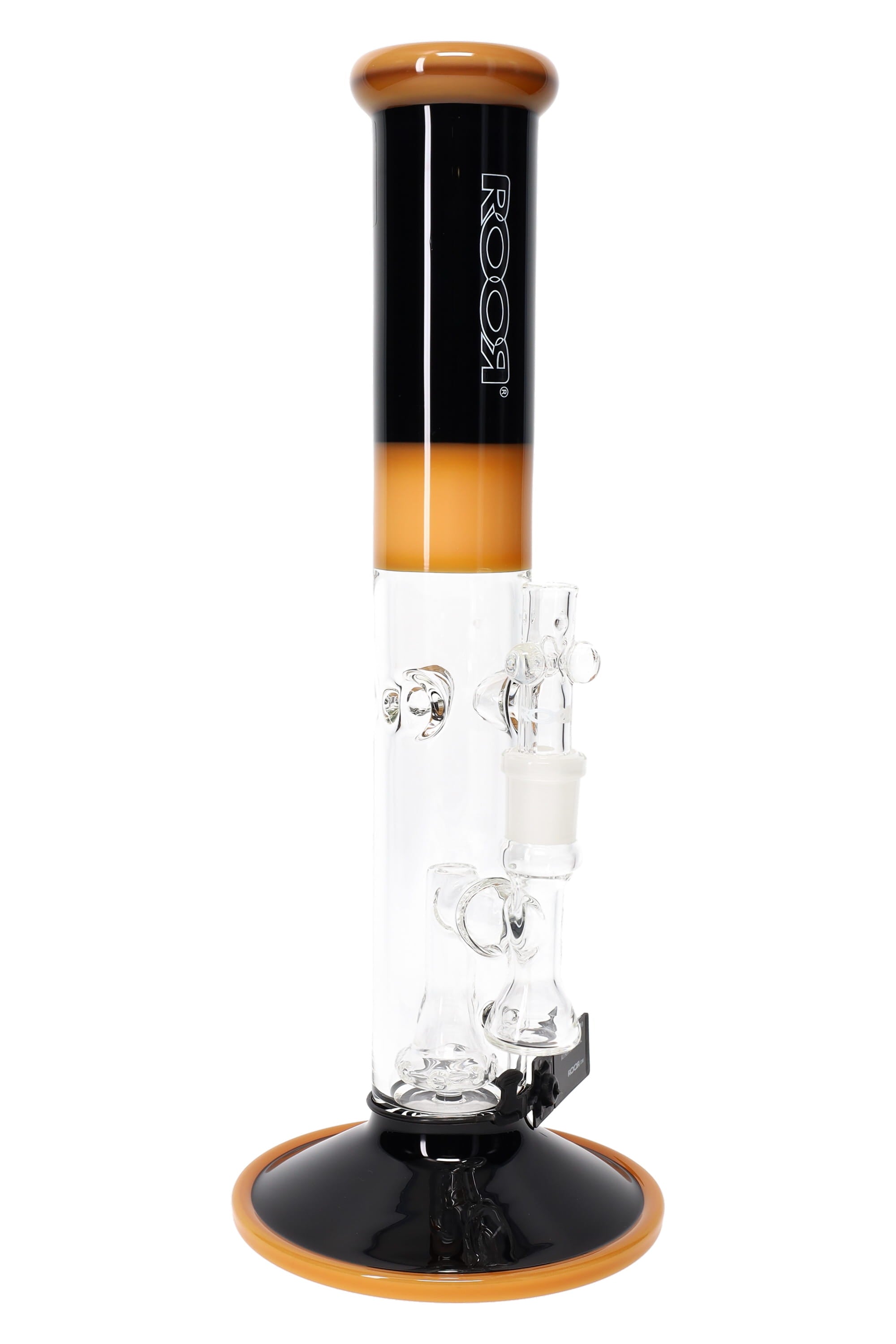 RooR Tech 14-inch colored straight water pipe with showerhead percolator, 5mm thick glass for smooth smoking sessions.