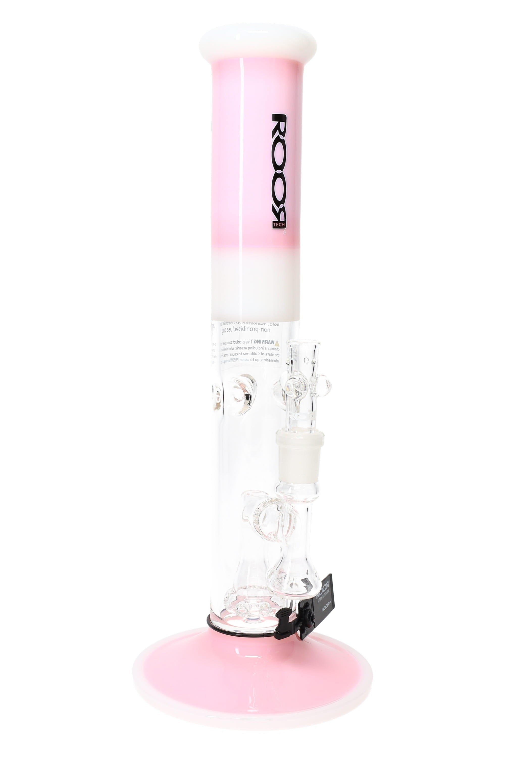 RooR Tech 14-inch colored straight water pipe with showerhead percolator, 5mm thick glass, clear and vibrant colored accents.