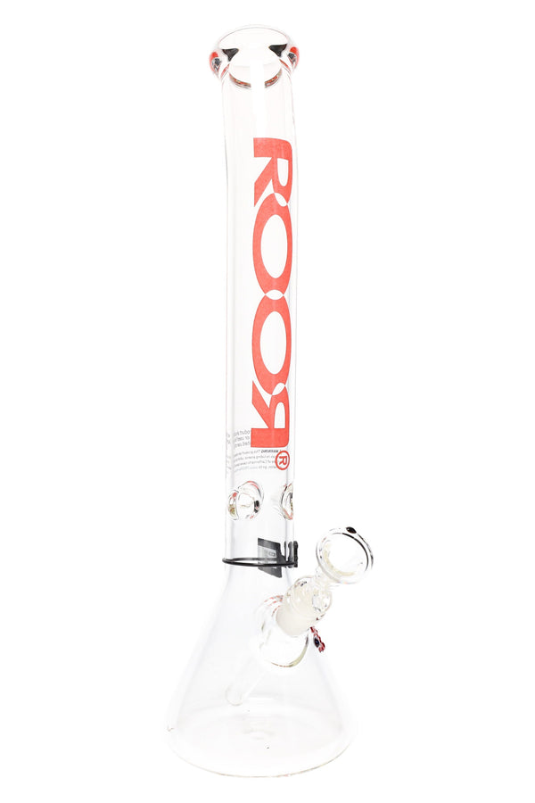RooR 18-inch bent-neck beaker water pipe with thick 5mm glass, ice pinch, and camo design for smooth filtration.