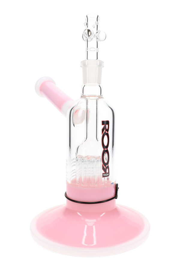 RooR Tech 7.5-inch chamber bubbler with ten-arm tree perc, 18.8mm joint, clear glass water pipe with intricate design