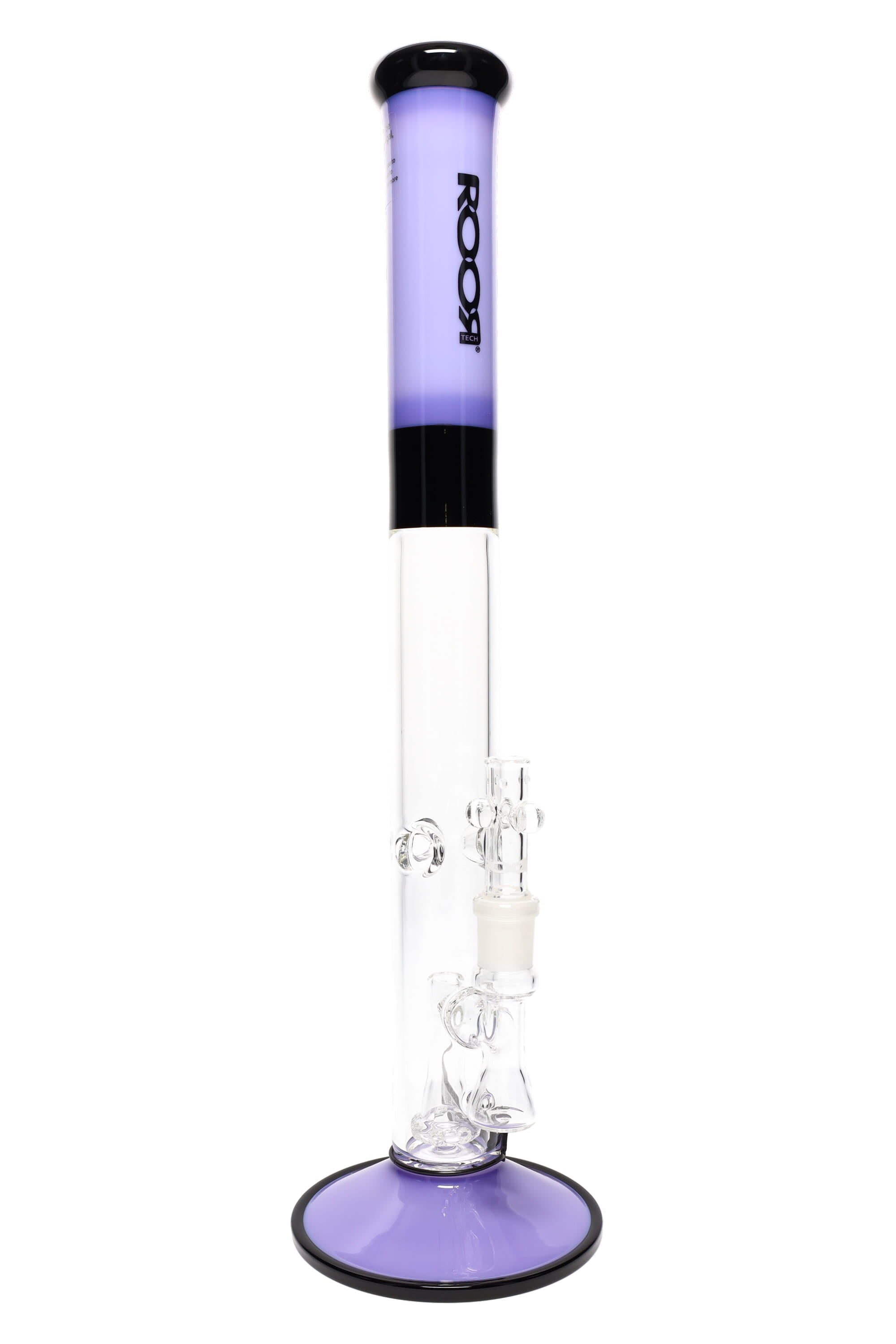 RooR Tech 18-inch colored straight shooter water pipe with showerhead percolator for smooth filtration and classic glass design.