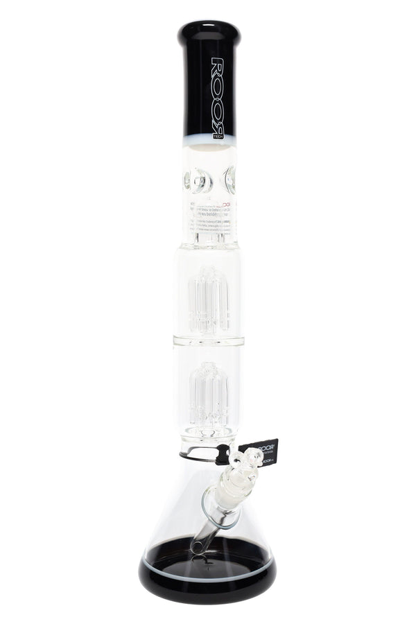 RooR Tech 17-inch multicolor beaker bong with glass-on-glass design and double tree percolators for smooth water filtration.