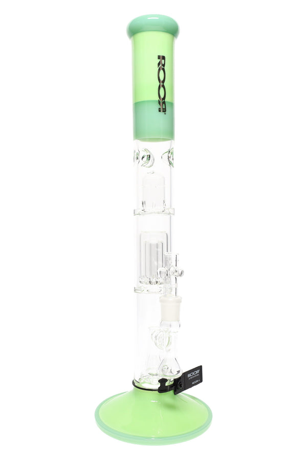 RooR Tech Stemless Straight Tube Bong with multiple percolators, 18 inches tall, 5mm thick glass water pipe for smooth hits.