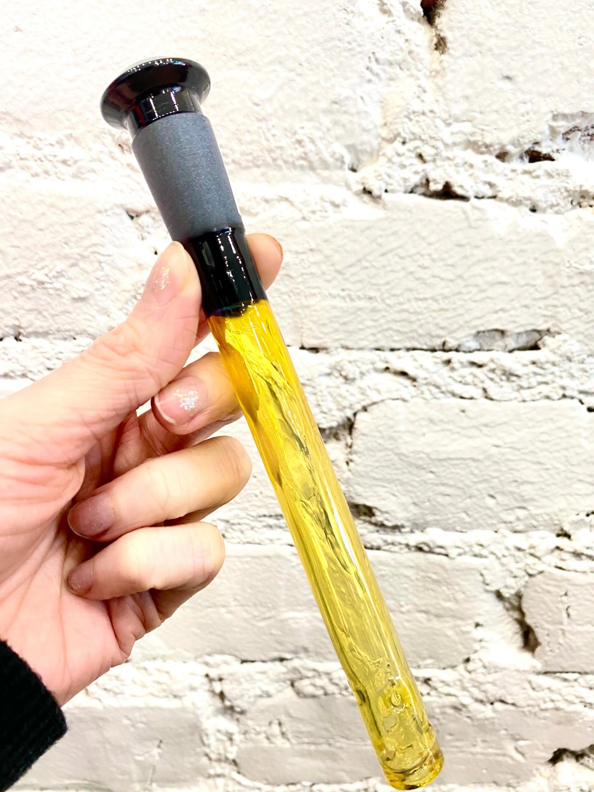 Dustorm Distro full-color downstem showing vibrant design and glass tubing for smoking accessories.