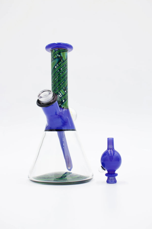 East Atlanta S&V Reverend Morse Blue Cheese double layer mini beaker with blue and clear glass, showcasing its unique design.