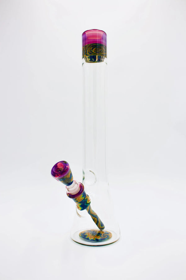 East Atlanta S&V SkyHizzy Glass 16-inch Linework Tube with Royal Jelly design, featuring colorful line patterns on clear glass.