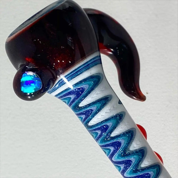 Level 42 Gallery Devo Red Chillum dry pipe with a sleek glass design for smoking, featuring vibrant red accents and a compact shape.
